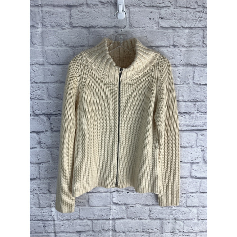 Banana Republic Preppy Old Money Vintage Merino Wool Ribbed Funnel NeckCardigan
